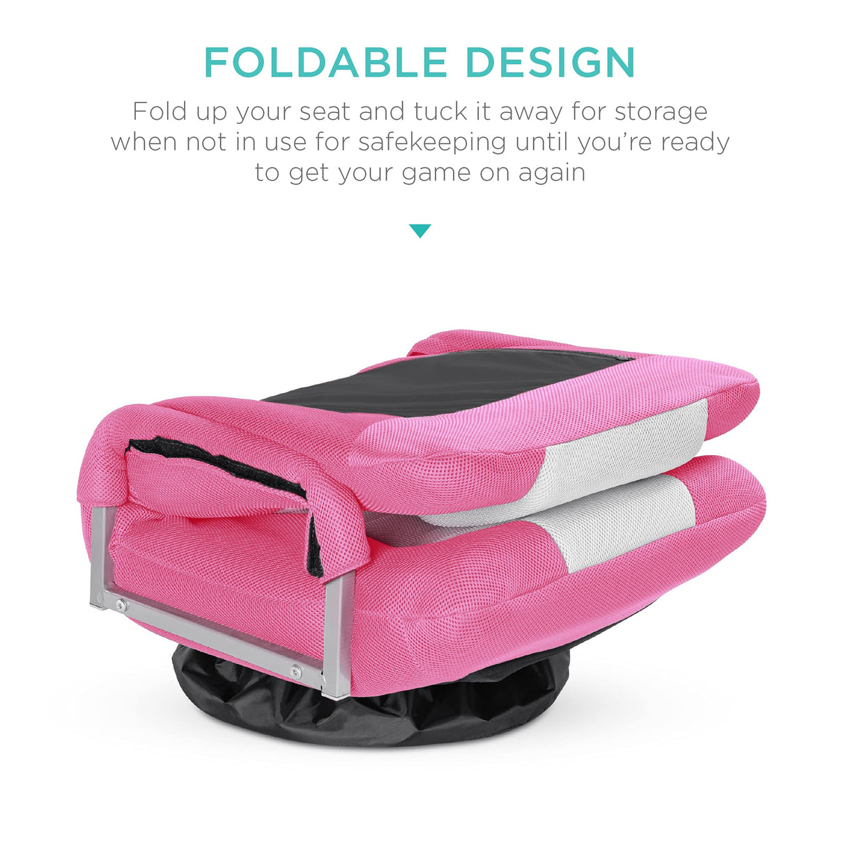 Best Choice Products Swivel Gaming Chair 360 Degree Multipurpose Floor Chair Rocker for TV, Reading, Playing Video Games w/Lumbar Support, Armrest Handles, Adjustable Foldable Backrest - Pink/White Best Choice Products