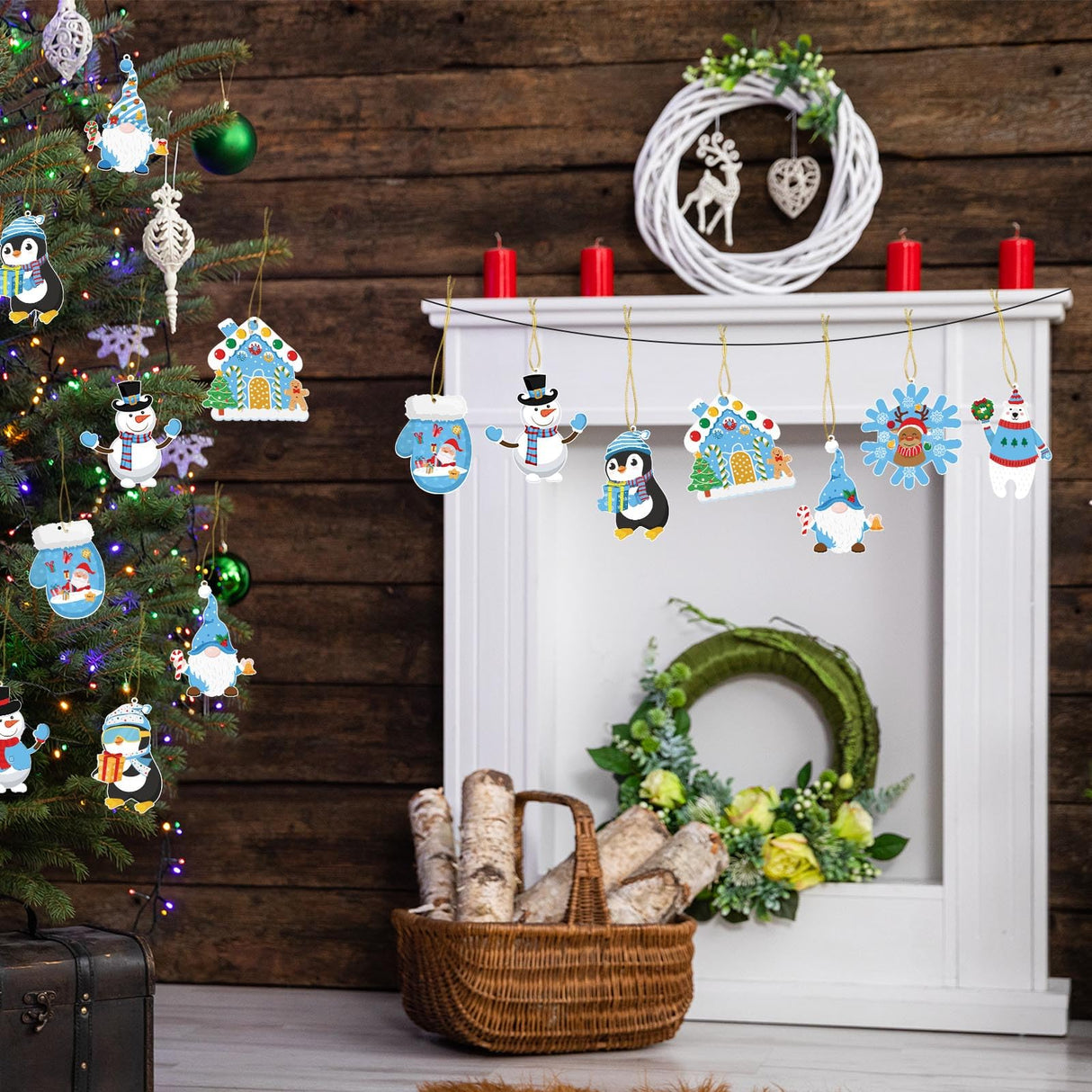 GuassLee Christmas Crafts Ornament Making Kit for Kids - 28pcs DIY Christmas Cutouts with Snowman Snowflake Penguin Gnome Christmas Stickers for Tree Decorations Christmas Winter Party Favors Supplies GuassLee