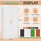 Greenvelly Metal Wardrobe Cabinet with Wooden Handle, 72" Metal Wardrobe Closet with Hanging Rods and Adjustable Shelves, Clothing Storage Closet Cabinet for Home, Office, Employee, Gym (White) Greenvelly