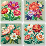 Sretoul Flowers Paint by Numbers Kit for Adults Framed 4 Pack- Flowers Paint by Numbers Kits on Canvas with Frame for Home Decor 8X8 Inch Sretoul