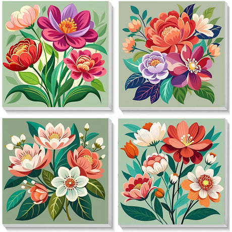 Sretoul Flowers Paint by Numbers Kit for Adults Framed 4 Pack- Flowers Paint by Numbers Kits on Canvas with Frame for Home Decor 8X8 Inch Sretoul