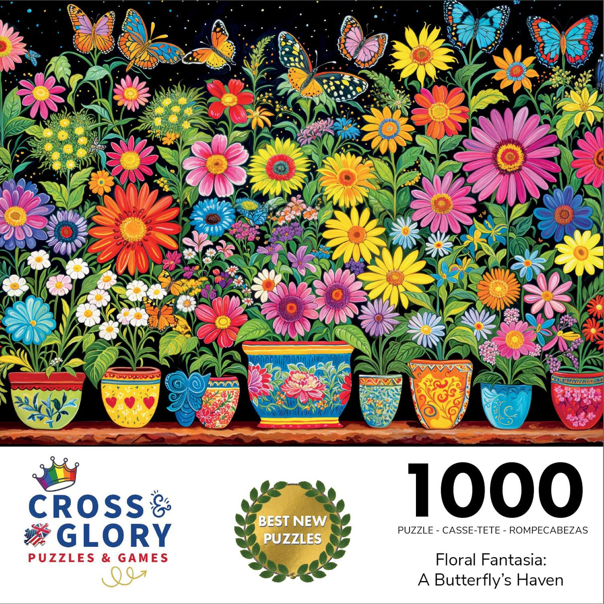 Cross & Glory - Floral Fantasia: A Butterfly's Haven - 1000 Piece Jigsaw Puzzle for Adults | Glare-Free | Colorful Garden and Butterfly Scene | Flower Puzzle Cross & Glory