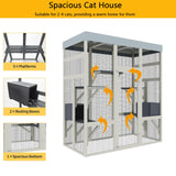 MegaChoice 70" Large Wood Catio Outdoor Cat Enclosure, Outdoor Cat Cage with Waterproof Cover,Wooden Walk in Cat Shelter Platforms & 2 Resting Box, UV Resistant (Grey) MegaChoice