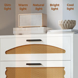 Mericonia 4 Drawer Rattan Dresser for Bedroom, Wood Tall Dresser for Closet with Metal Handles, Boho Nightstand Sets, Dressers & Chests of Drawers for Bedroom, Hallway and Entryway, White Mericonia