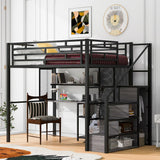 Harper & Bright Designs Full Size Loft Bed with Stairs & Desk, Metal Frame with Storage Shelves and Wardrobe, Heavy-Duty for Adults, Teens and Kids, Black Harper & Bright Designs