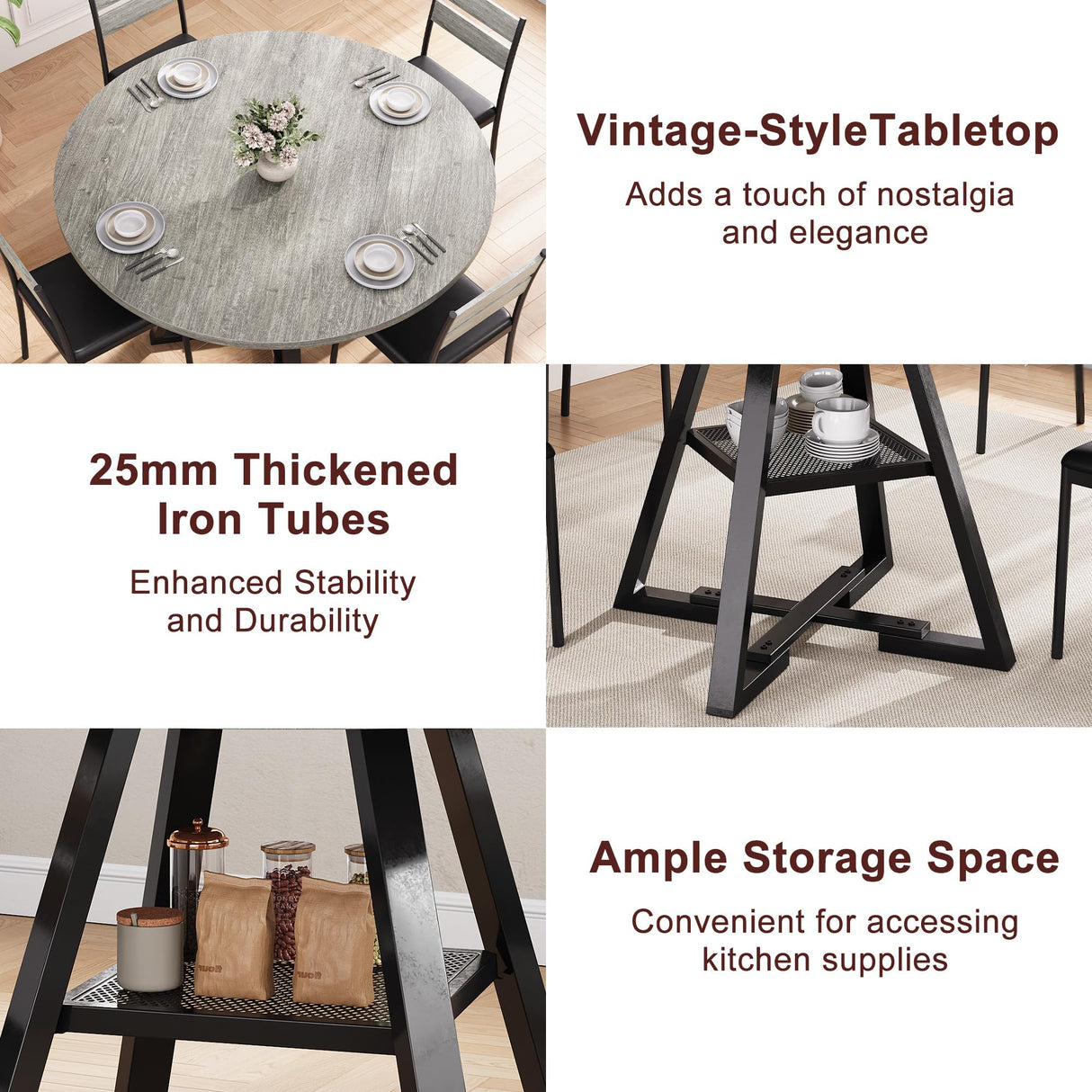 Jocoevol Round Dining Table for 4,Kitchen Dining Room Circle Dinner Pedestal Table,Space Saving Wood Kitchen & Dining Room Furniture, 42In,Grey Jocoevol