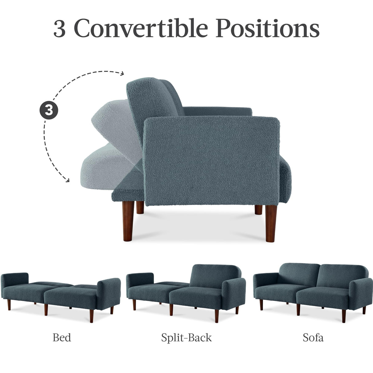 Best Choice Products 77" Mid Century Modern Boucle Loveseat Sofa, Couch, Convertible Sofa Sleeper Bed w/Real Wood, Removable Armrest - Slate Blue Best Choice Products