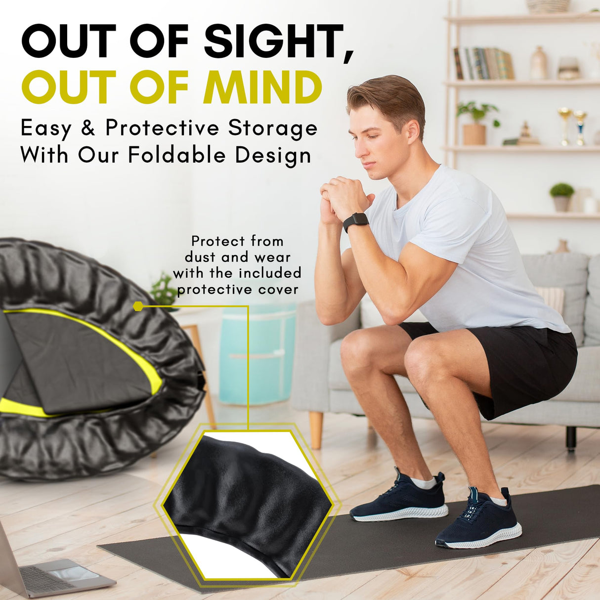 Tribes Foldable Mini Trampoline for Adults and Kids, Rebounder with Adjustable Bar and Nonslip Feet, 330lbs Max Capacity, Indoor Outdoor Fitness Equipment TRIBES