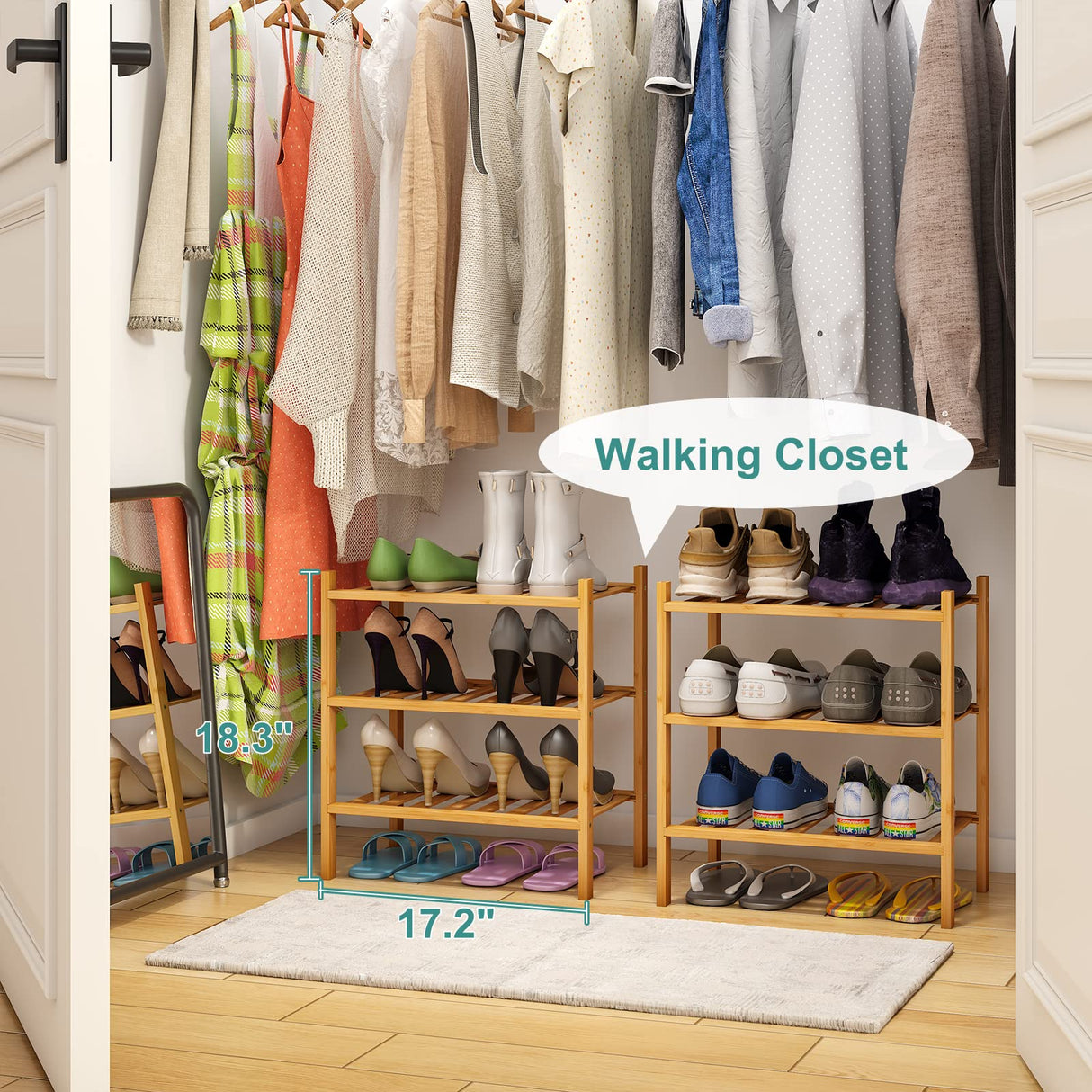 viewcare Small Shoe Rack, 3-Tier Shoe Rack for Entryway, Bamboo Wood Shoe Shelf for Closet & Hallway, Long 17.2IN | Beautiful | Functional | Sturdy | Durable viewcare