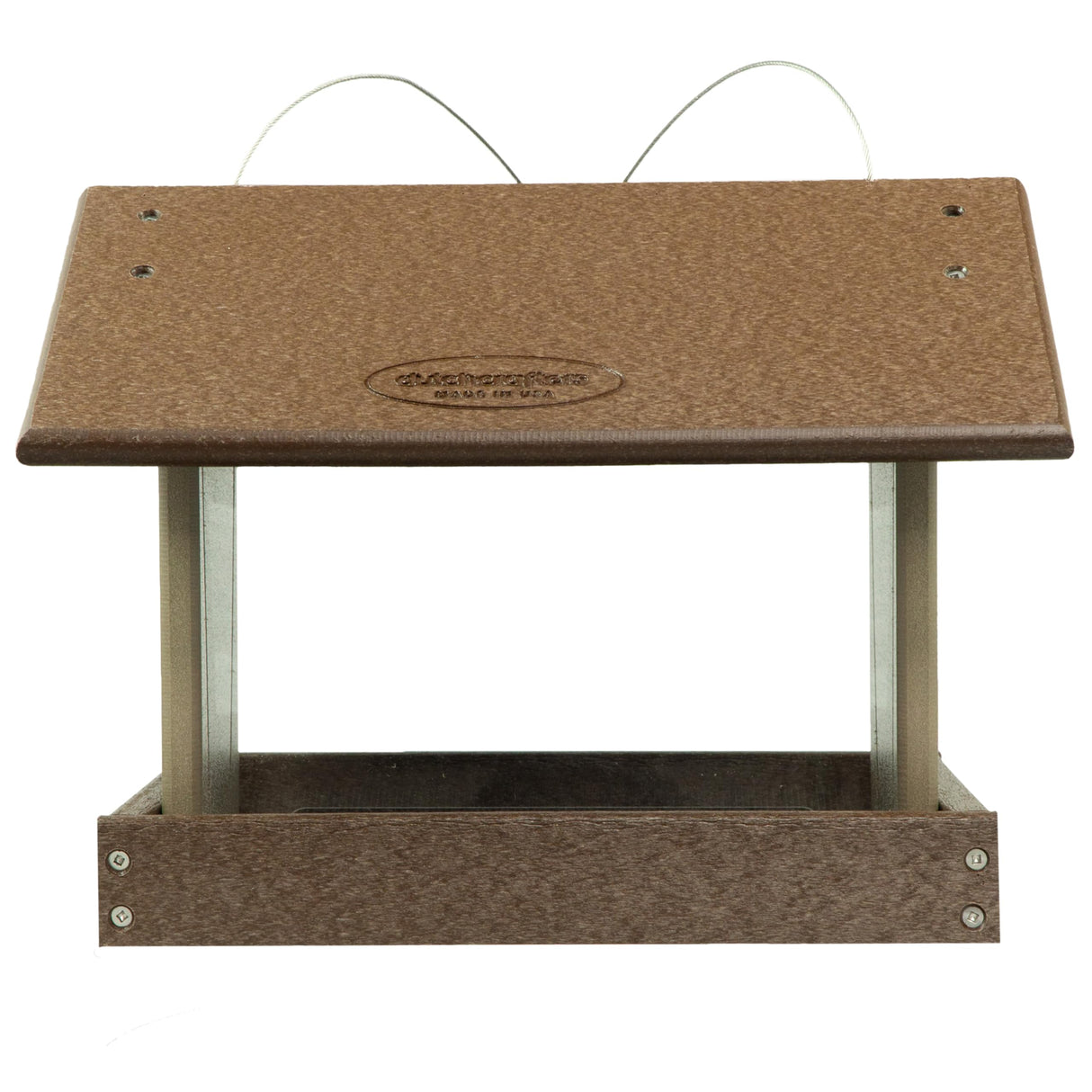 DutchCrafters Poly Hanging Hopper Bird Feeder, Large Hanging Bird Feeder for Outside, Outdoors - Amish American Made (Tudor Brown & Weatherwood) DutchCrafters