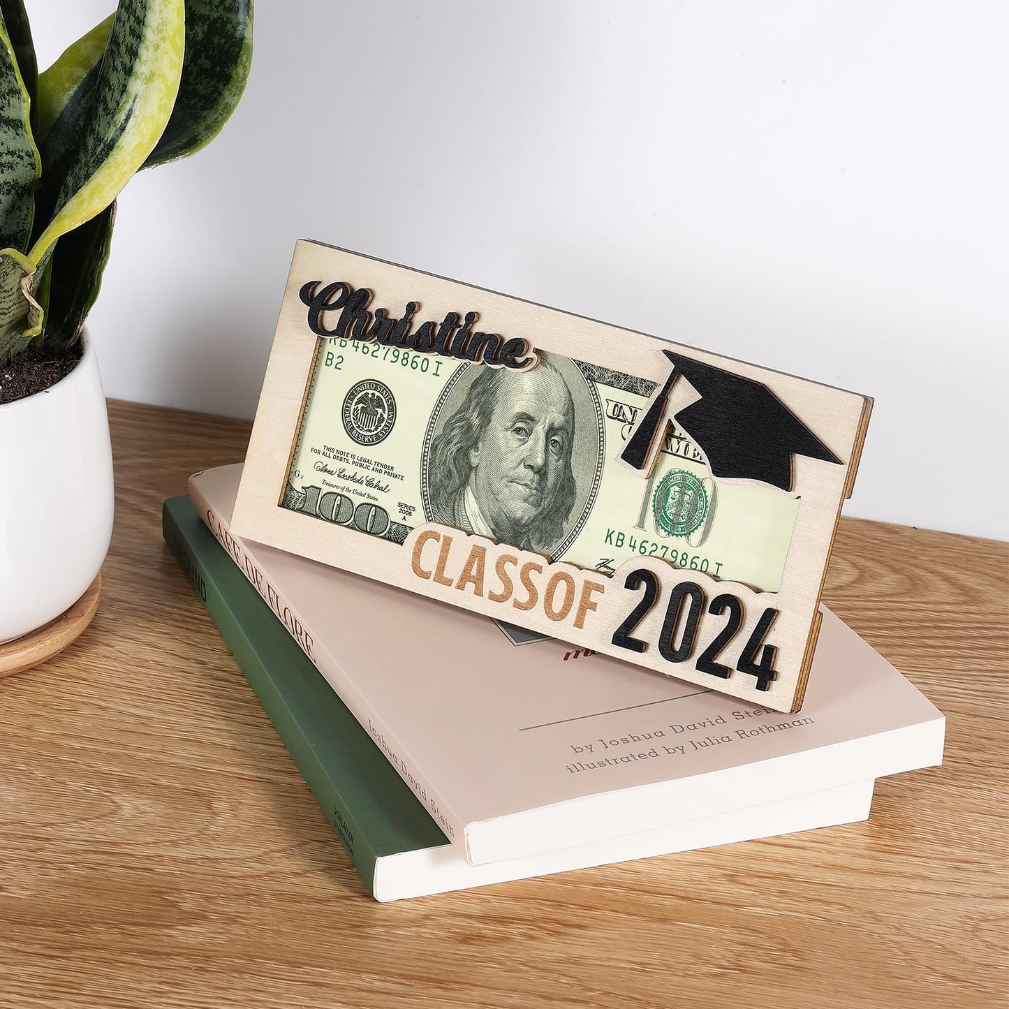 2024 Personalized Graduation Money Gift Holder, Custom Wooden Graduation Cash Holder Card Box, Class of 2024 Senior Gift for Graduates High School Students, Customize Present for Her Him - WoodArtSupply