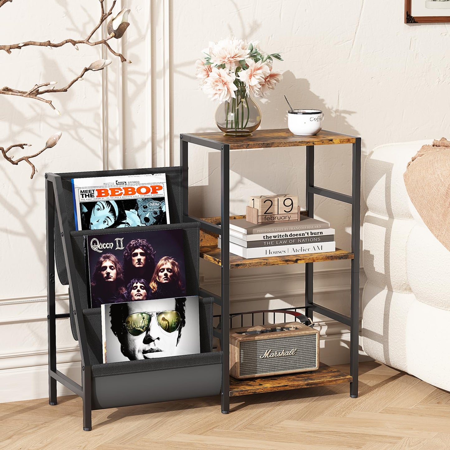 Arbuxzuy Modern 3 Tier Record Player Stand with Vinyl Storage & Display Shelf in Brown - WoodArtSupply