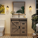 LUXOAK 31" Farmhouse Sliding Barn Door Bathroom Vanity with Sink Combo, Bathroom Vanity Cabinet with Drawers & Metal Handles, Freestanding, Gray LUXOAK
