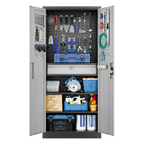 Yizosh Metal Garage Storage Cabinet with Locking Doors and Drawers, Heavy Duty Steel Tool Cabinet with Pegboard, 71" - Lockable Cabinets for Garage, Warehouse, Basement (Black Gray) Yizosh