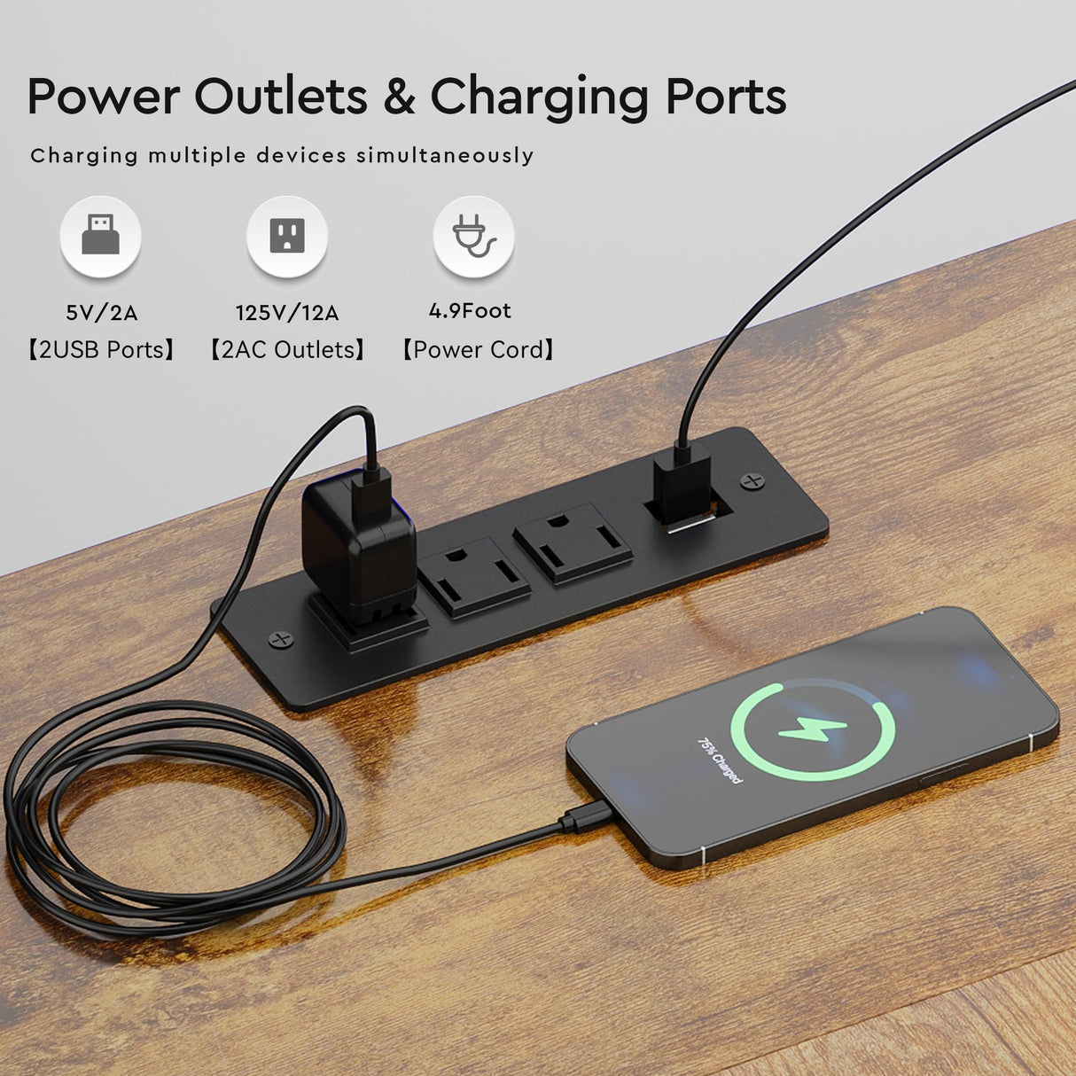 Maihail L Shaped Desk with Shelves,Reversible Computer Desk with LED Lights and Charging Station,Home Office Corner Desk with Monitor Stand,Brown2 Maihail