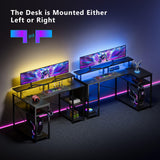 Maihail 51 inch L Shaped Desk with LED Lights & Power Outlets, Reversible Gaming Desk with Shelves & Monitor Stand, Computer Desk with Storage Side Bag，Corner Desk for for Bedroom Gaming Room, Black. Maihail