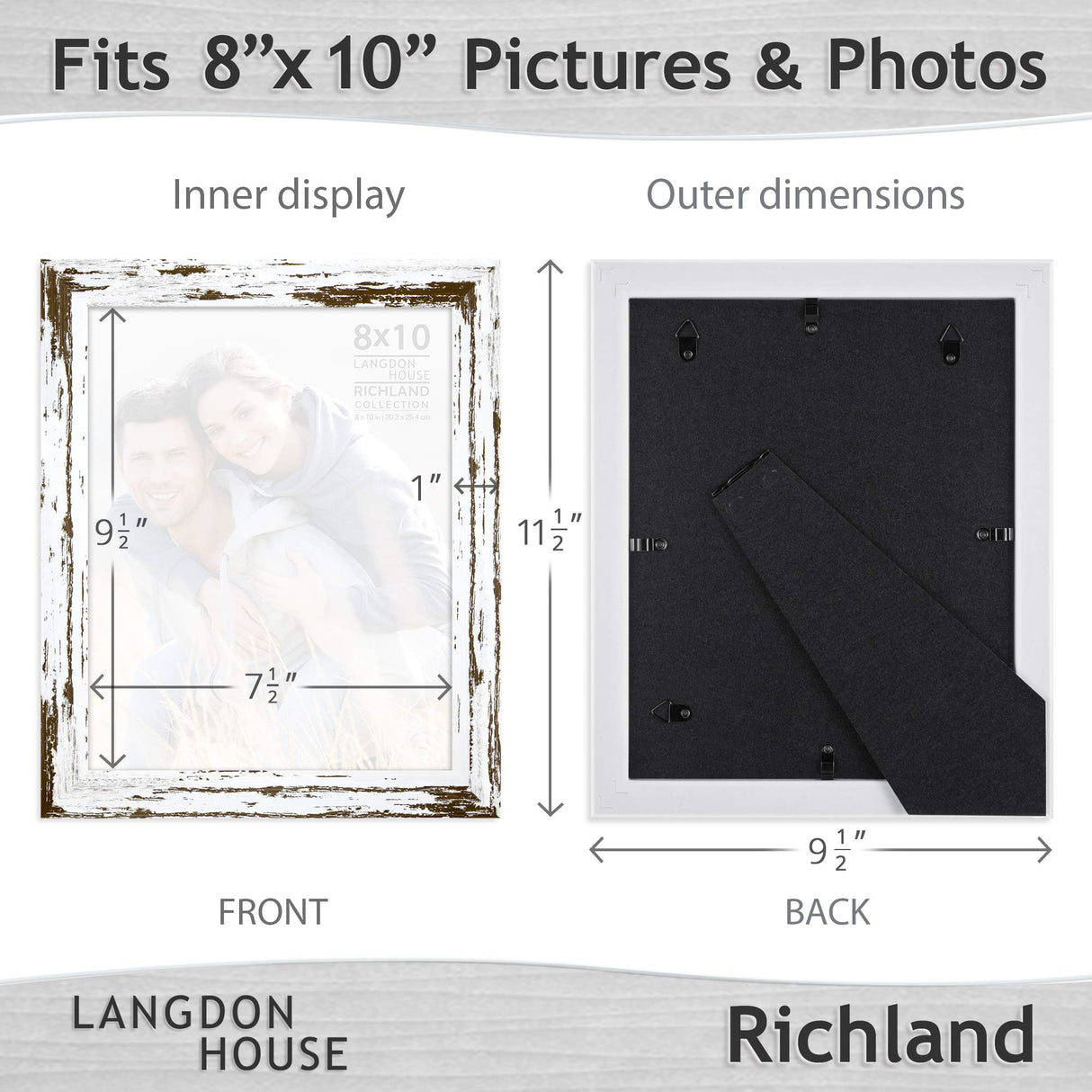 Langdon House 8x10 Picture Frames (Distressed White, 3 Pack) Farmhouse Style, Richland Collection Langdon House