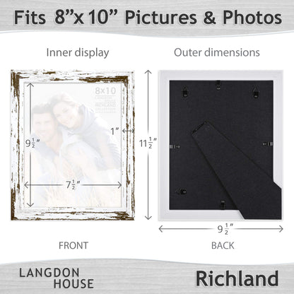 Langdon House 8x10 Picture Frames (Distressed White, 3 Pack) Farmhouse Style, Richland Collection