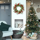 Sggvecsy 19 Inch Artificial Christmas Wreath for Front Door Flocked Lambs Ear Wreath with Red Berries Pine Needles Pinecones Christmas Decorations for Wall Outdoor Home Holiday Xmas Decor Sggvecsy