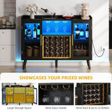 DWVO Wine Bar Cabinet with Led Lights & Power Outlets, 53" Coffee Bar Cabinet for Liquor and Glasses, Modern Buffet Sideboard with Storage Cabinet for Kitchen, Dining & Living Room, Black DWVO