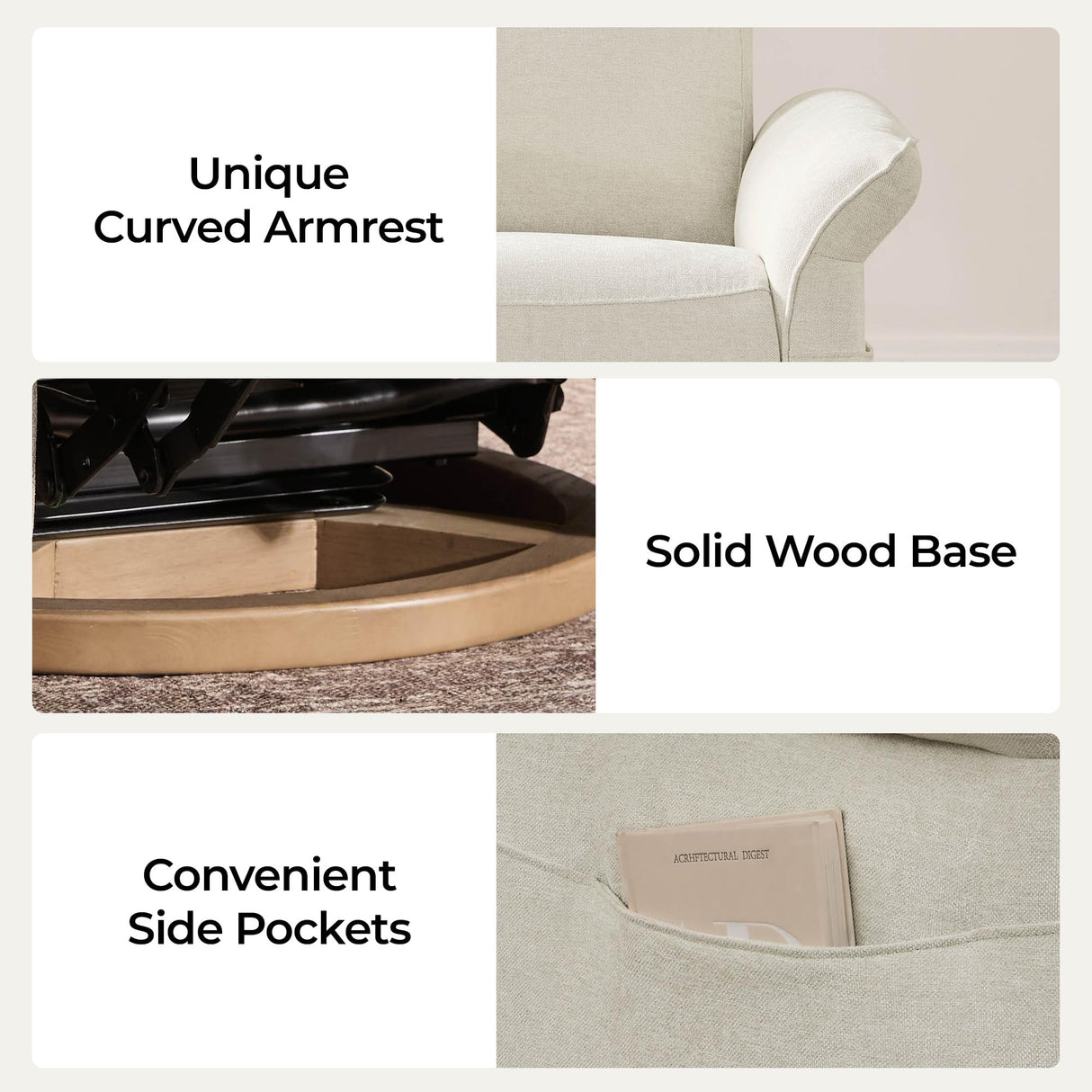 CHITA Power Recliner Chair, Electric Triple-Motor Swivel Glider Nursery Rocking Chair with Adjustable Power Headrest and Lumbar Support, GREENGARD Gold Certified, Solid Wood Base, Linen CHITA