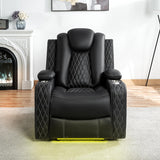 Naomi Home Chicago Recliner Chair in Black Air Leather – Modern Faux Leather Reclining Chair with Padded Armrests, Tufted Backrest, Push Back Mechanism – Living Room or Home Theater Seating Naomi Home
