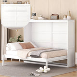Merax Modern Farmhouse Solid Wood Murphy Bed Chest/Space Saving/Wood Slat Support/Full,White Merax