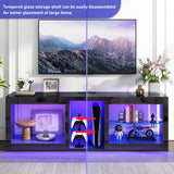 chartustriable LED TV Stands W/Power Outlet for 50 55 60 65 70Inch TV,Black Entertainment Center W/70000-Colors Lights,High Gloss LED TV Console w/Adjustable Glass Shelves for Living Room Gameroom chartustriable