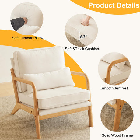 Bonnlo Coarse Beige Accent Chairs Set of 2, Upholstered Mid Century Modern Lounge Fabric Chairs Reading Chairs Side Sitting Chair Solid Wood Bonnlo