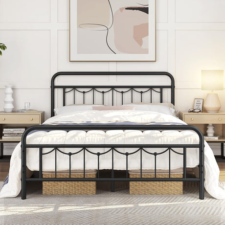 Yaheetech Vintage-Inspired Queen Size Metal Bed Frame with High Headboard and Ample Under-Bed Storage Yaheetech