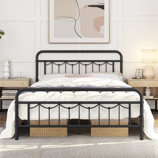 Yaheetech Vintage-Inspired Queen Size Metal Bed Frame with High Headboard and Ample Under-Bed Storage