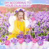 Juexica 20 Pcs Princess Fairy Wands Kit Include 6 Styles Unfinished Wooden Princess Accessories, 4 Pcs Gem Stickers, 4 Rolls Ribbons Make Your Own Fairy Wands for Kids Birthday Party (Pink, Purple) Juexica