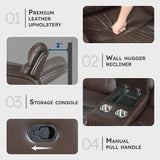 Lexicon Manual Double Reclining Loveseat with Center Console, Top Grain Leather Match Wall Hugger Recliner Loveseat, Storage, Cup Holders, High Density Foam Over Pocket Coils, for Living Room, Brown Lexicon