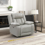 Lexicon Power Recliner Chair, Faux Leather Upholstered Home Theater Seating with LED Lighting, USB Charging Ports, Single Wall Hugger Reclining Chair for Living Room/Bedroom Easy Assembly, Gray Lexicon