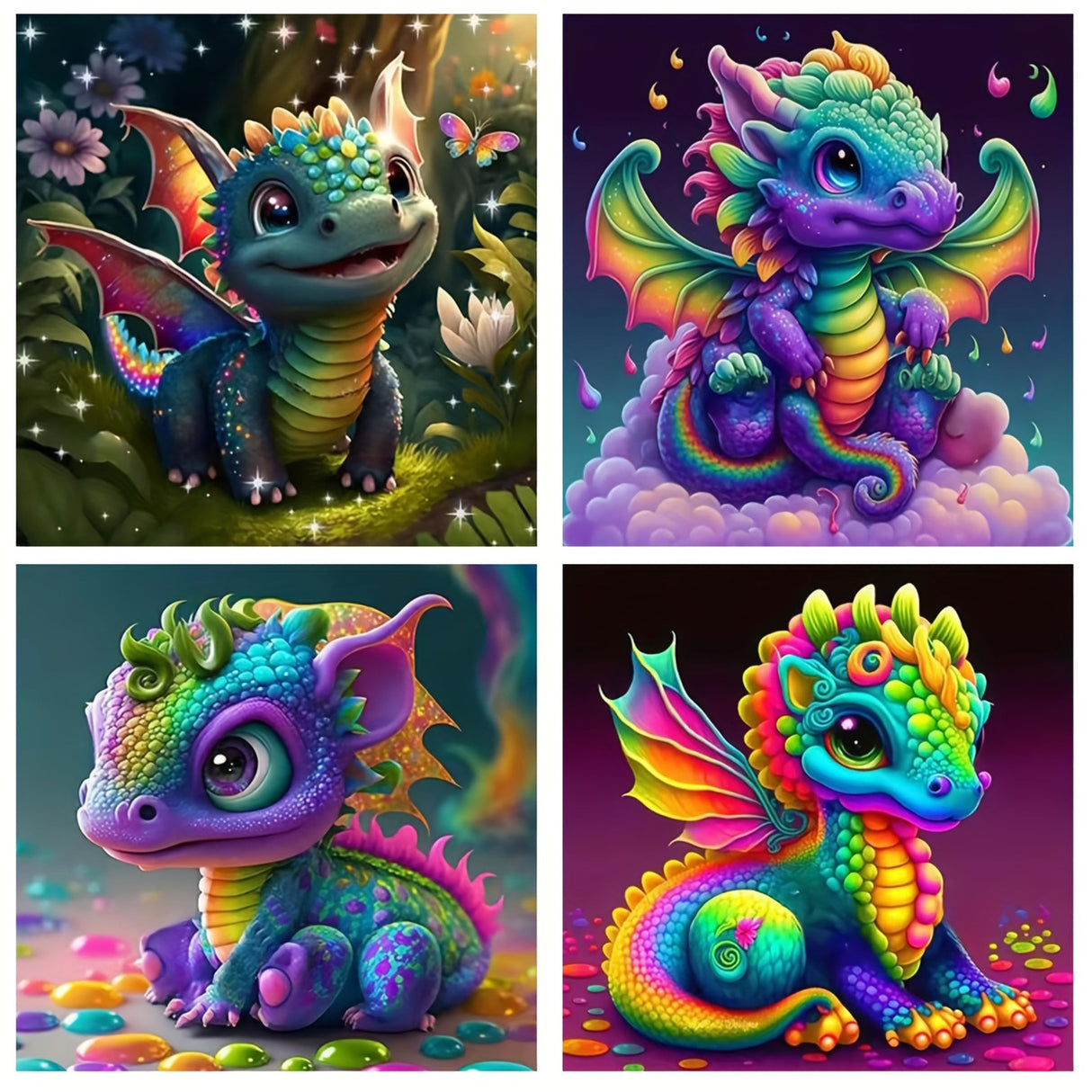 4 Pack Cute Dragon DIY Diamond Painting Kits for Adults,5D Full Round Diamond Mosaic Emboridery,Fantasy Animal Diamond Art Kits,Diamond dots,Home Decor Wall Art,11.81X11.81 inch KUFWKEY