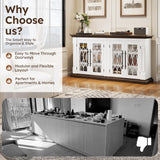 HolliWill 60 inch Farmhouse Buffet Sideboard Cabinet with 4 Glass Doors, Coffee Wine Bar Storage Cabinet, Buffet Table with Adjustable Shelves for Dining Room, Kitchen, Living Room HolliWill