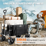 Uyittour Collapsible Folding Wagon Cart Heavy Duty Foldable, Beach Wagon with Big Wheels for Sand, Utility Grocery Wagon with Side Pocket and Brakes for Camping Sports Outdoor Activities, Black Uyittour