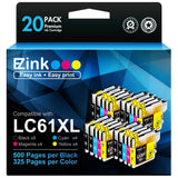 E-Z Ink Compatible Ink Cartridge Replacement for Brother LC61 LC-61 LC65 XL to use with MFC-J615W MFC-5895CW MFC-290C MFC-5490CN MFC-790CW MFC-J630W (8 Black, 4 Cyan, 4 Magenta, 4 Yellow) 20 Pack E-Z Ink