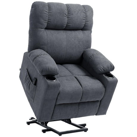 HOMCOM Electric Power Lift Chair Recliners for Elderly, Oversized Living Room Recliner Chair with Remote Control, Cup Holders, and Side Pockets, Dark Gray HOMCOM