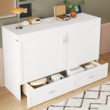 P PURLOVE Queen Murphy Bed, Modern Cabinet Bed with Drawer, A Set of Sockets and USB Ports, Wood Murphy Bed Frame for Adult, Teenager, Pulley Structure Desig (White) P PURLOVE