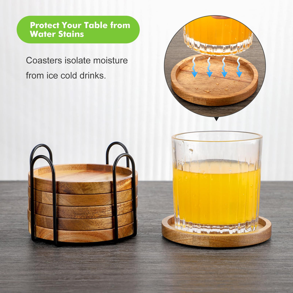 Acacia Wood Coasters for Drinks with Lip, Round Drink Coasters with Holder for Coffee Table Dining Table Wooden Table Coasters for Farmhouse Desk, Set of 6 WLWNWFT
