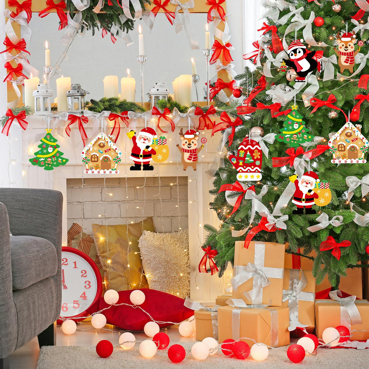 DIY Christmas Craft Kits for Kids, 24Pcs Christmas Tree Ornaments Hanging Craft DIY Santa Claus Gingerbread House Crafts Kit Christmas Penguins Reindeer Gloves Christmas Tree Crafts for Kids (24Pcs) COCHIE