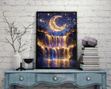KINPLUB 5D Diamond Painting Kits for Adults Beginners, Moonlight Waterfall Diamond Art Kits for Adults, DIY Full Drill Round Moon Landscape Diamond Dots, Home Wall Decor 12x16 Inch KINPLUB