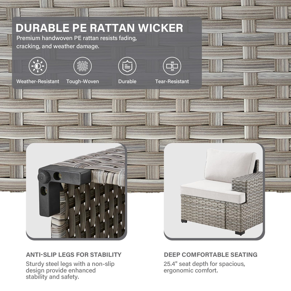 Belord Modular Outdoor Furniture Set - 8 Pieces Patio Conversation Sectional Sofa Set with Swivel Rocker Outdoor Chairs and Glass Coffee Table for Deck Backyard Sunroom Belord