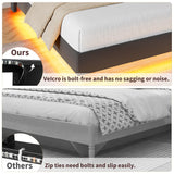 GarveeHome King Floating Bed Frame with LED Lights & Charging Station, Upholstered Platform Beds with Storage Headboard & Folding Shelves Storage, Metal Slats Support, No Box Spring Needed, Black GarveeHome