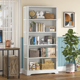 Antique White 5-Shelf Wood Bookcase - Elegant Floor Standing Storage Solution TVU