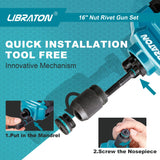 LIBRATON 16" Rivet Nut Tool, Rivet Nut Gun, Hand Rivet Nut Setter with 110PCS Rivet Nuts, 11PCS Metric & SAE Interchangeable Mandrels and Carrying Case, Easy Replace LIBRATON