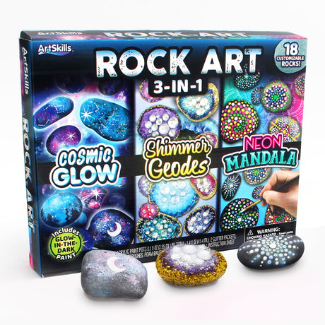 ArtSkills Rock Painting Kit with Geode, Mandala & Glow in The Dark Rock Painting, Arts and Crafts for Kids ArtSkills
