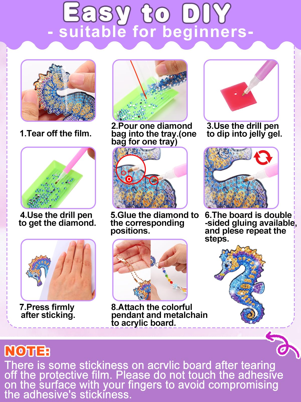 Diamond Art Kits for Kids - Crafts Gifts for Girls 8-12, 4 Pcs Double Sided Sea Animal Style Wind Chime, Hanging Crystal Rhinestone Painting Ornament Beeplove