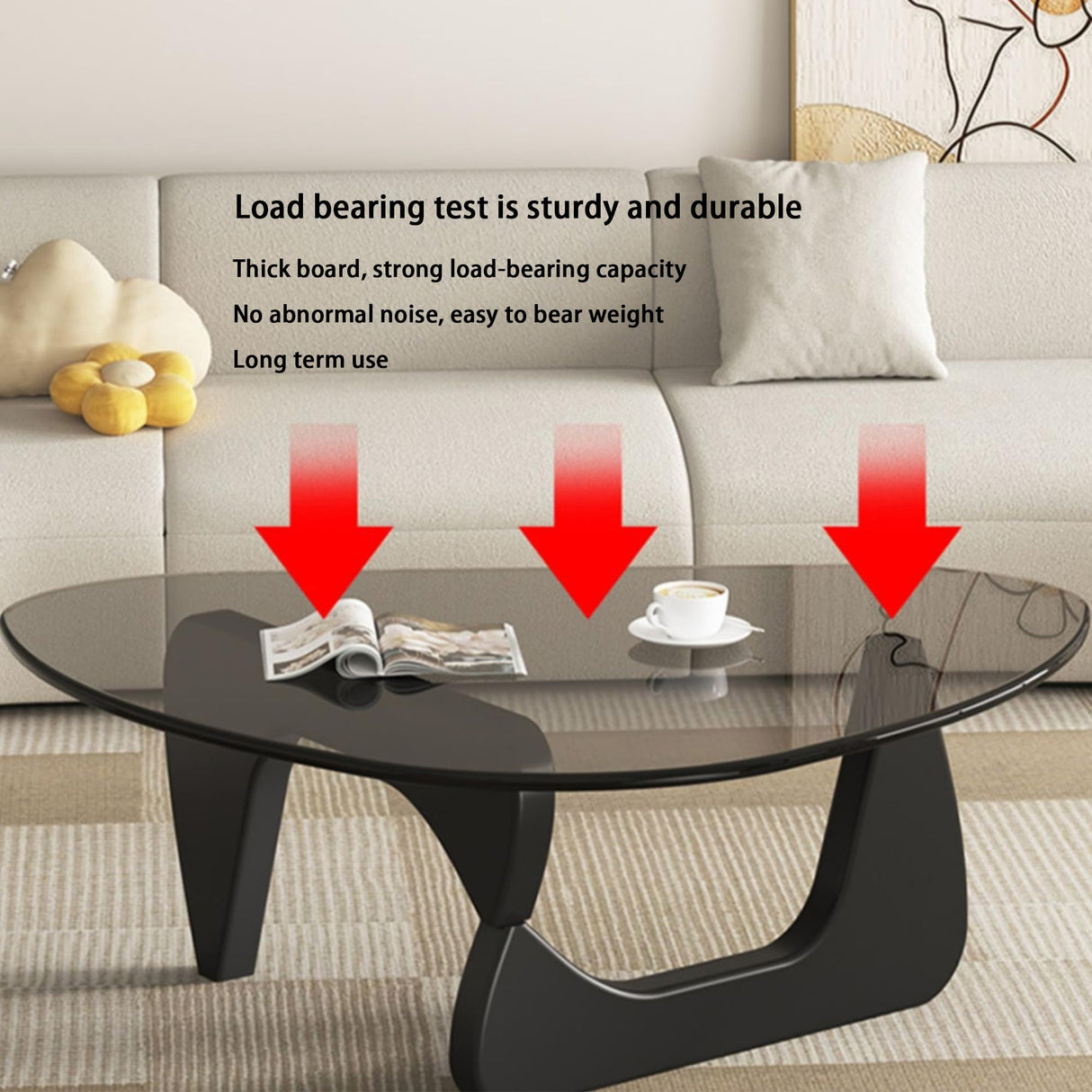 EASYSOUL Modern Glass Coffee Table, 32.68" D x 22.44" W x 15.75" H, Abstract Round Tea Tables for Living Room Home Office Industrial Cocktail Tables (Black-Gray Glass, 32.68") EASYSOUL